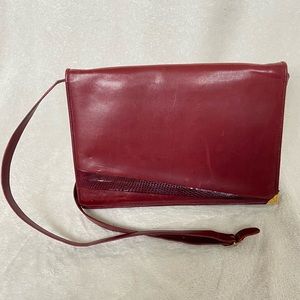 Salvatore Ferragamo Red Leather Reptile Clutch Handbag Purse Luxury Design READ